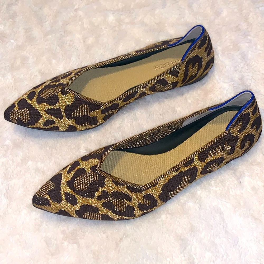 -Rothy's The Point Metallic Cat Leopard Pointed Toe Flats 10M As Is - Picture 5 of 8